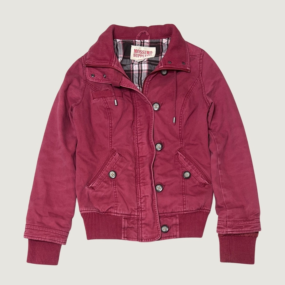 Y2K 2000s Bomber Jacket Utility Red Mossimo Plaid Lined Medium Bella Elena Fall